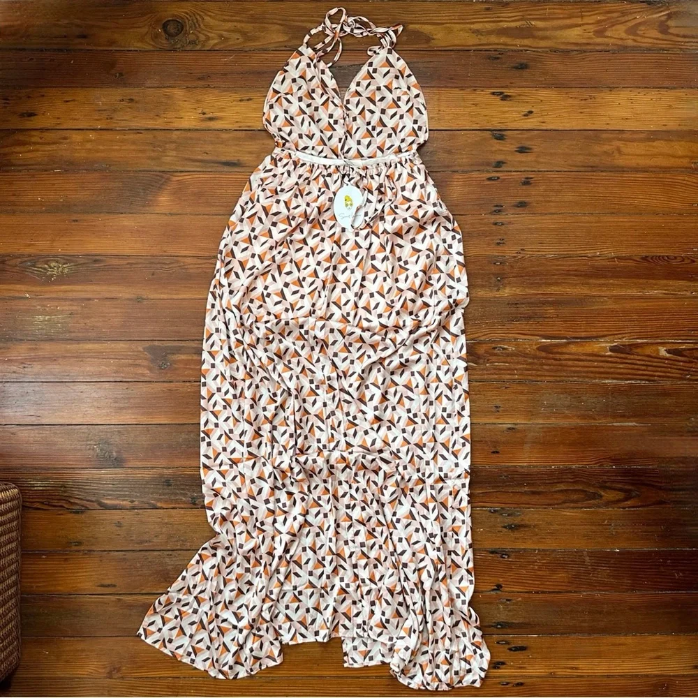NWT Sweet Lemon boutique maxi dress w tie-up halter Small
